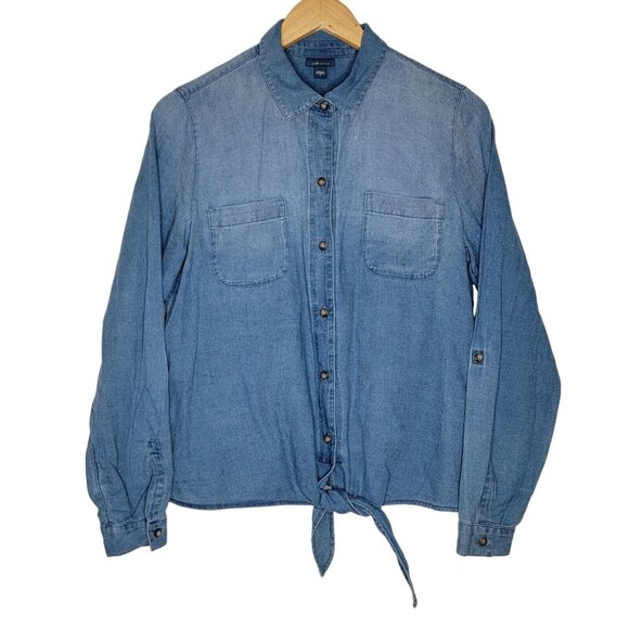 J. Jill Denim NEW Small Chambray Button Down Tie Women's Long Sleeve Top - Picture 1 of 5